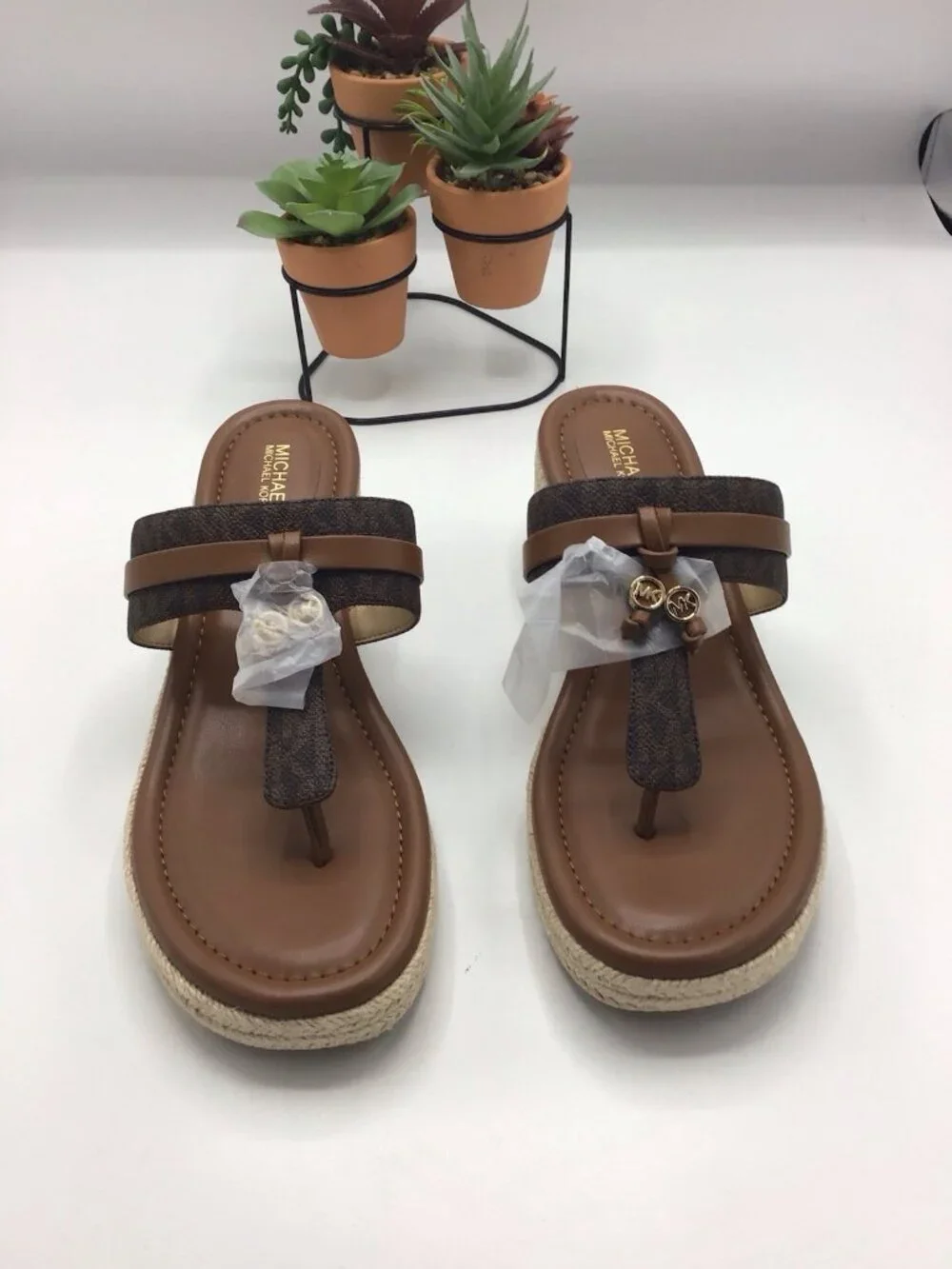 Michael Kors Women's Zoe  Platform Wedge Sandals Size 8 Brown